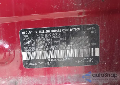 2020 Mitsubishi Eclipse Cross Se 1.5T Awc/Sel 1.5T Awc from USA, damaged, VIN JA4AT5AA2LZ016775